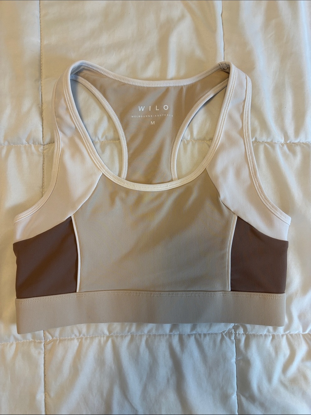WILO Neutral Tone Colorblock Racerback Sports Bra - Beige & Brown